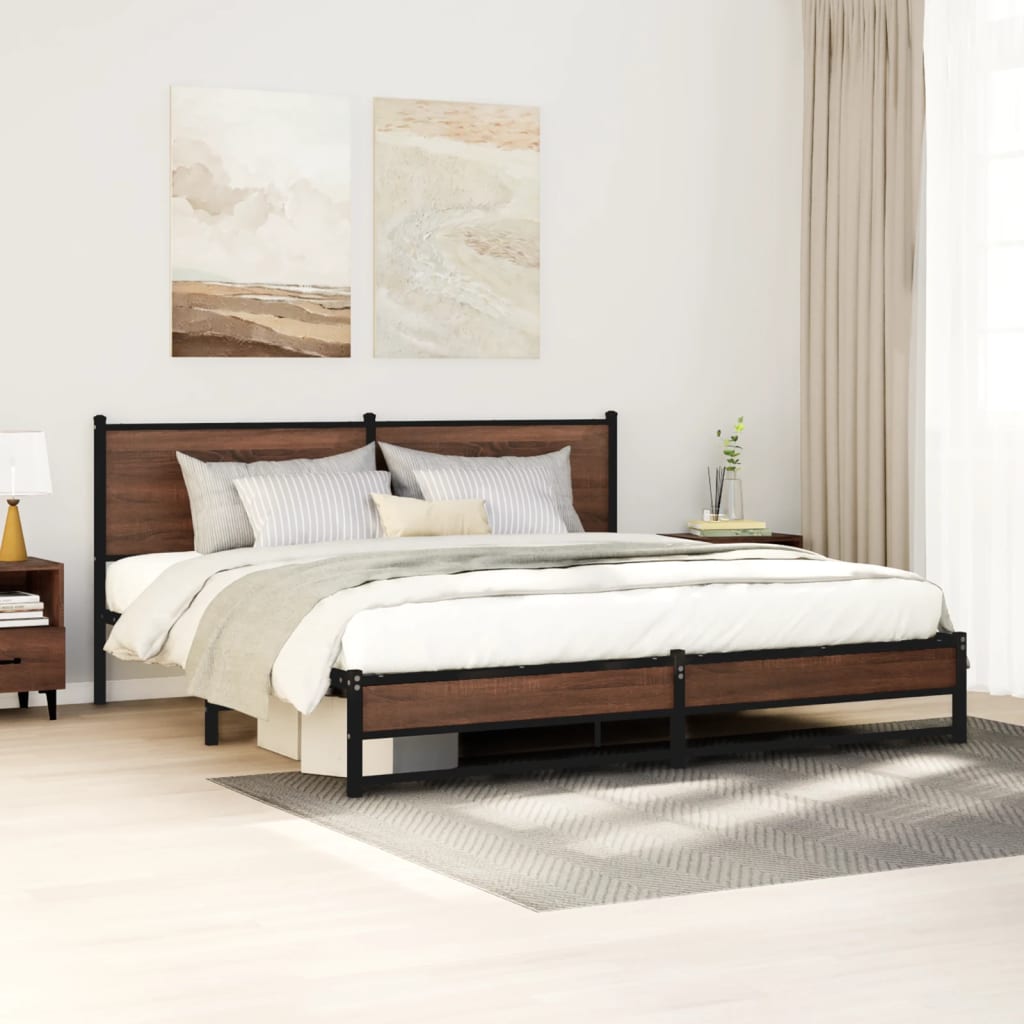 Bedframe zonder matras metaal bruin eikenkleur 180x200 cm is nu te koop bij PeponiXL, paradijselijk wonen!