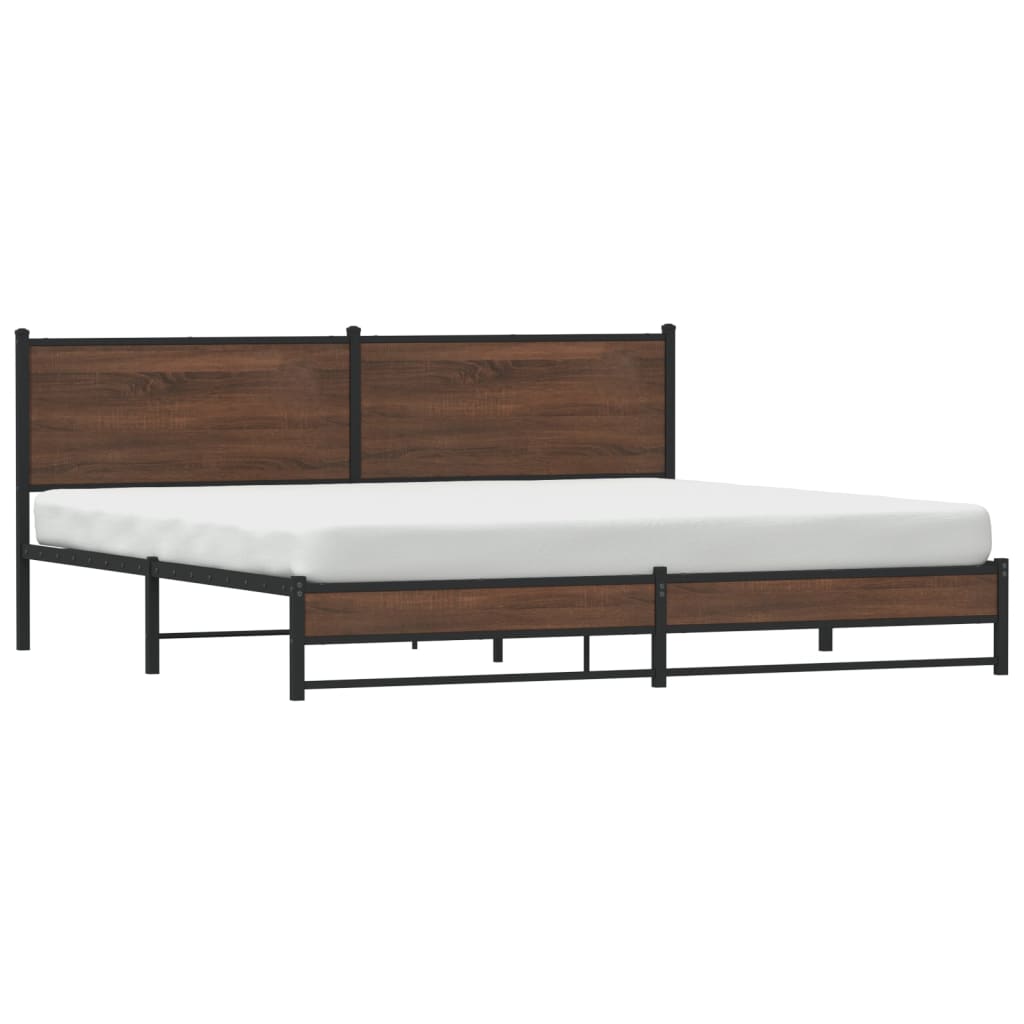 Bedframe zonder matras metaal bruin eikenkleur 193x203 cm is nu te koop bij PeponiXL, paradijselijk wonen!