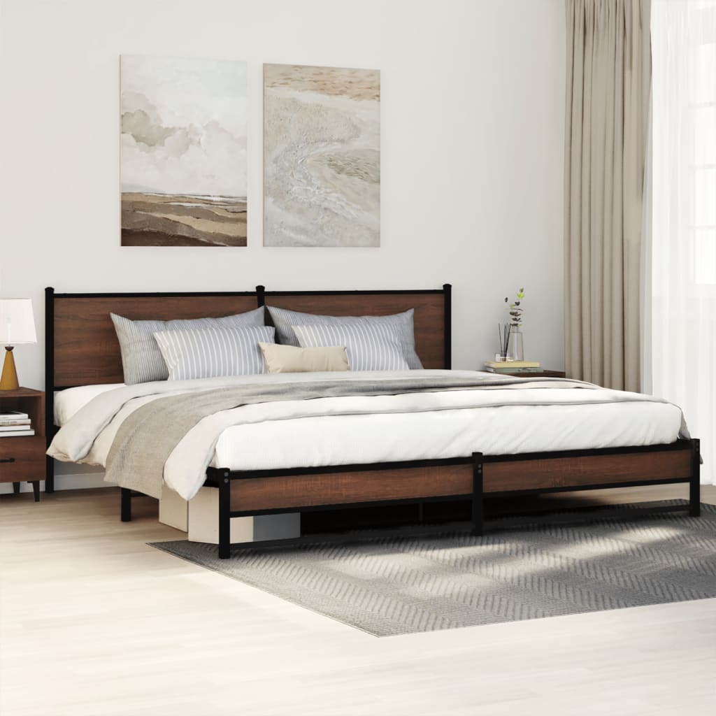 Bedframe zonder matras metaal bruin eikenkleur 193x203 cm is nu te koop bij PeponiXL, paradijselijk wonen!