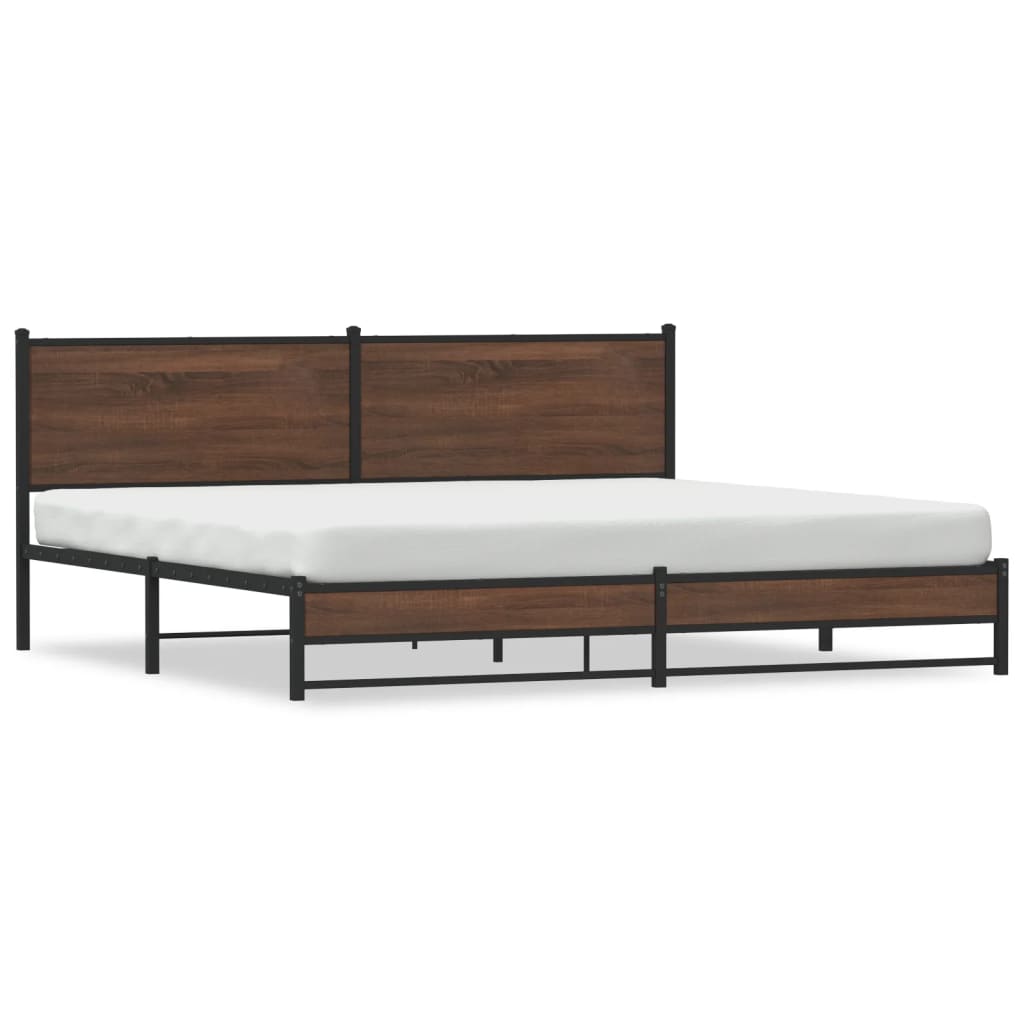 Bedframe zonder matras metaal bruin eikenkleurig 200x200 cm is nu te koop bij PeponiXL, paradijselijk wonen!