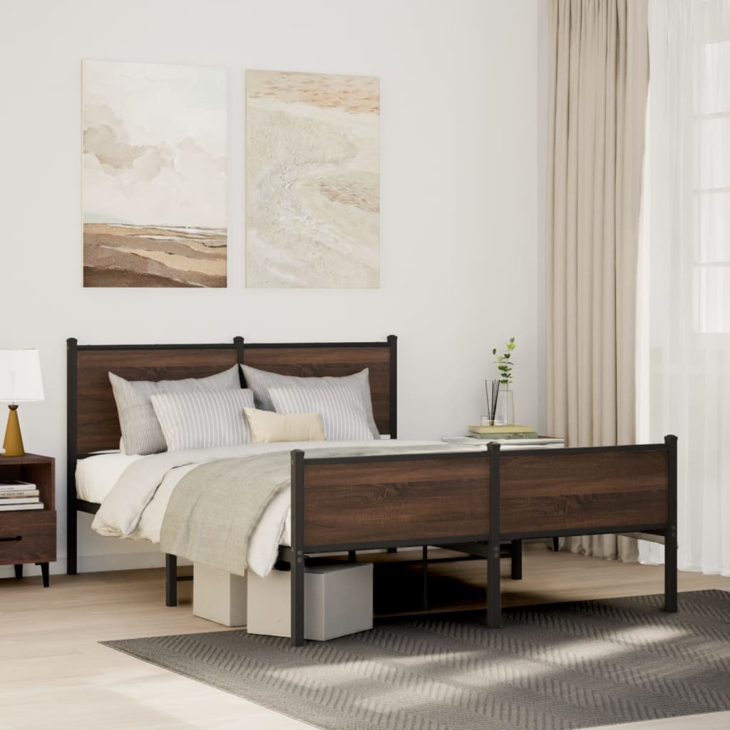 Bedframe zonder matras metaal bruin eikenkleurig 150x200 cm is nu te koop bij PeponiXL, paradijselijk wonen!