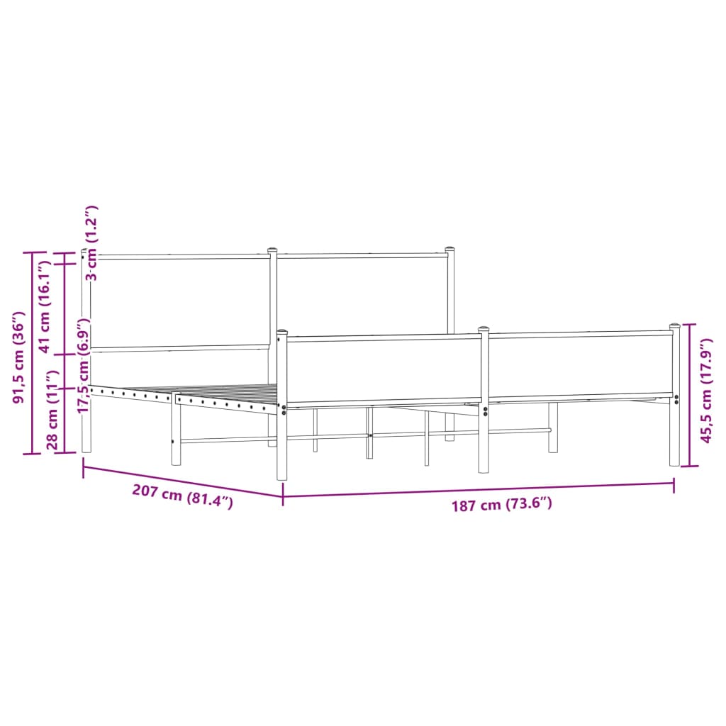 Bedframe zonder matras metaal bruin eikenkleur 180x200 cm is nu te koop bij PeponiXL, paradijselijk wonen!