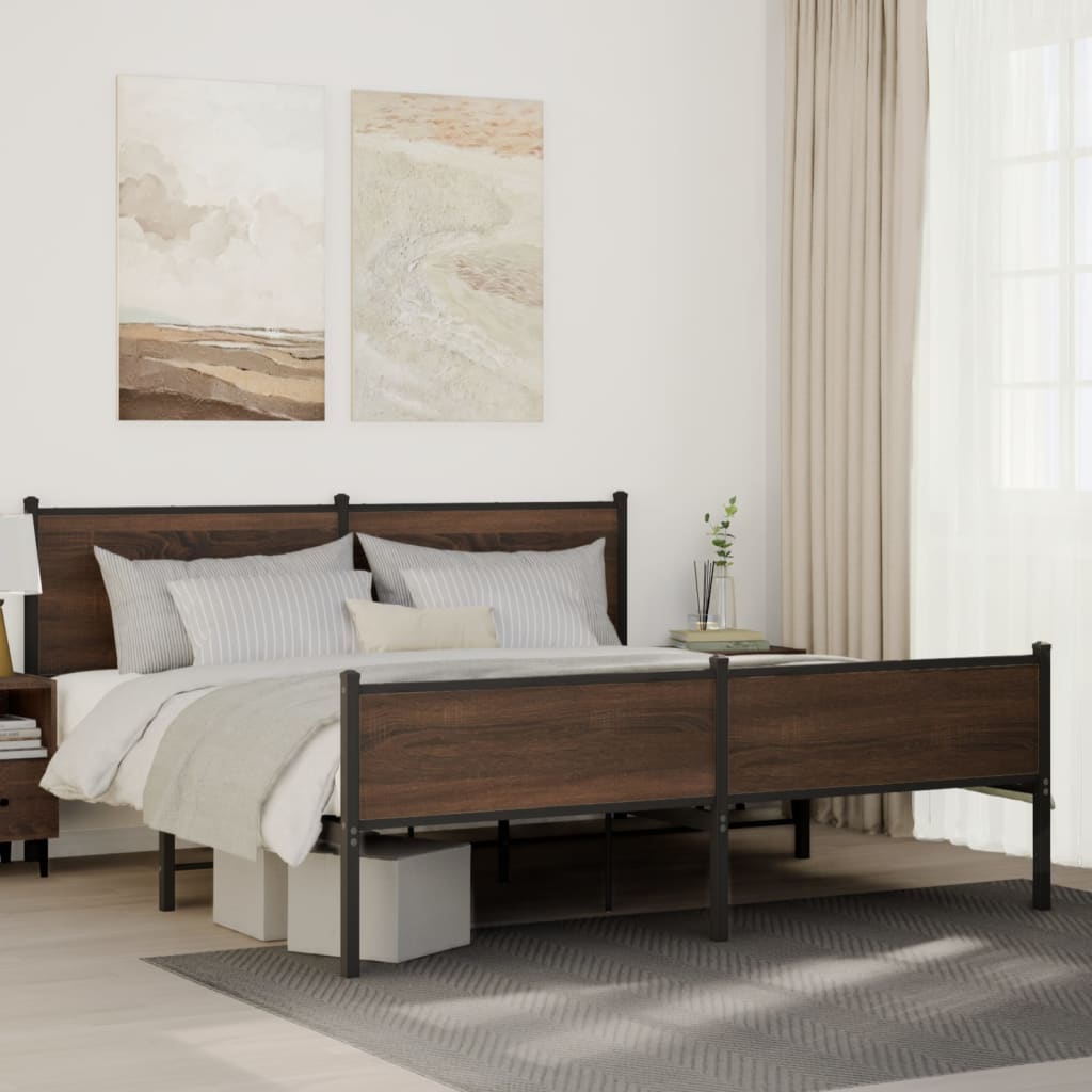 Bedframe zonder matras metaal bruin eikenkleur 183x213 cm is nu te koop bij PeponiXL, paradijselijk wonen!