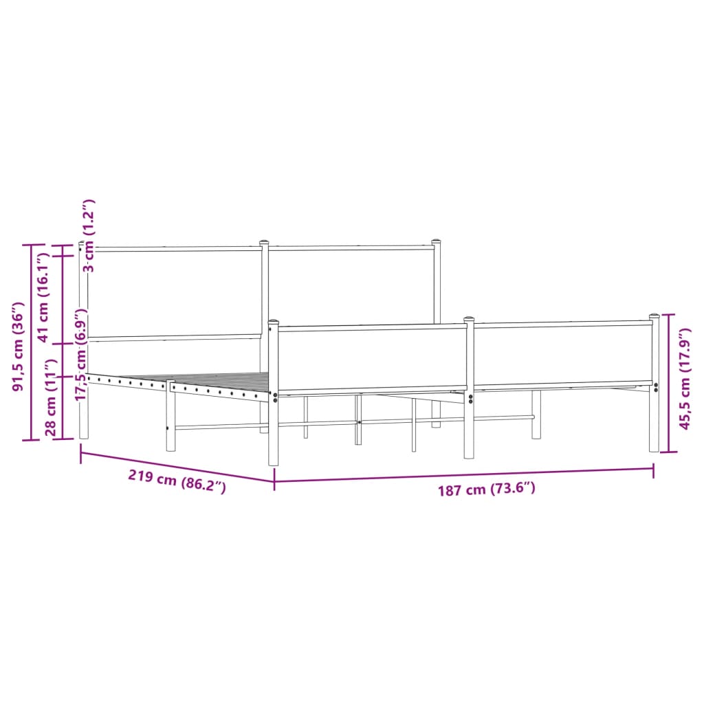 Bedframe zonder matras metaal bruin eikenkleur 183x213 cm is nu te koop bij PeponiXL, paradijselijk wonen!