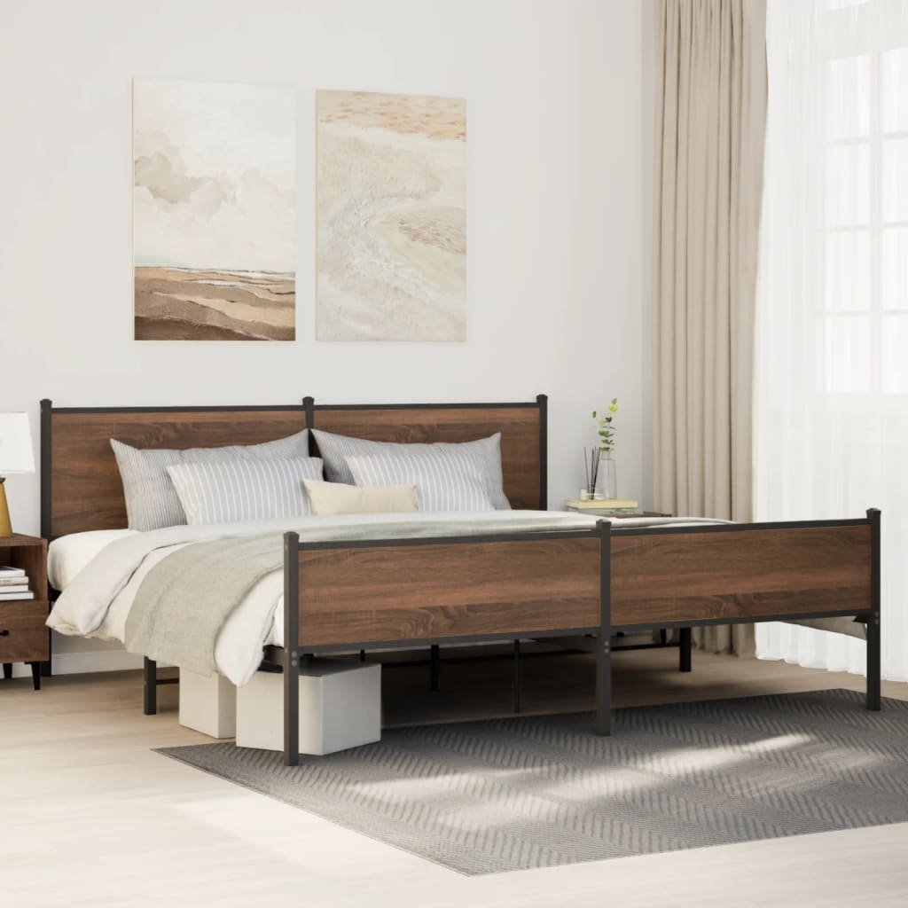 Bedframe zonder matras metaal bruin eikenkleur 193x203 cm is nu te koop bij PeponiXL, paradijselijk wonen!
