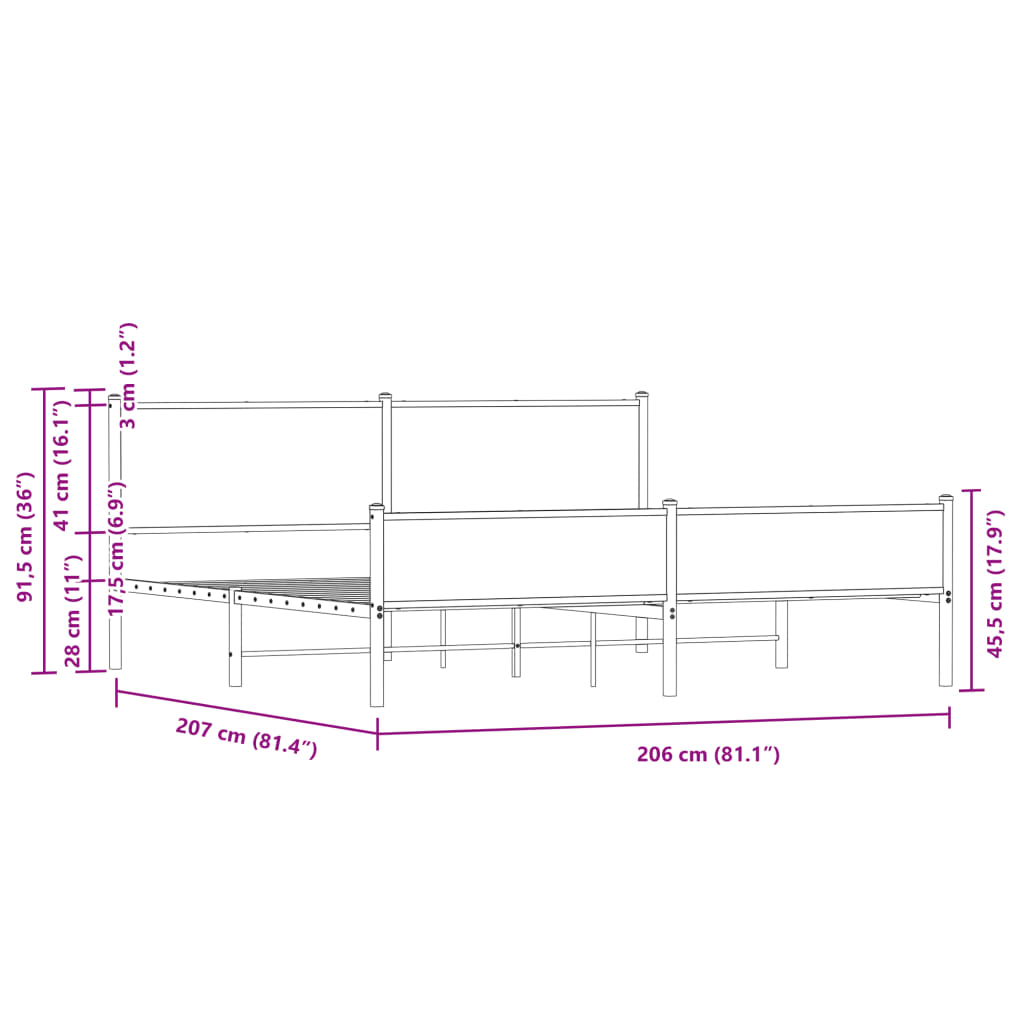 Bedframe zonder matras metaal bruin eikenkleurig 200x200 cm is nu te koop bij PeponiXL, paradijselijk wonen!