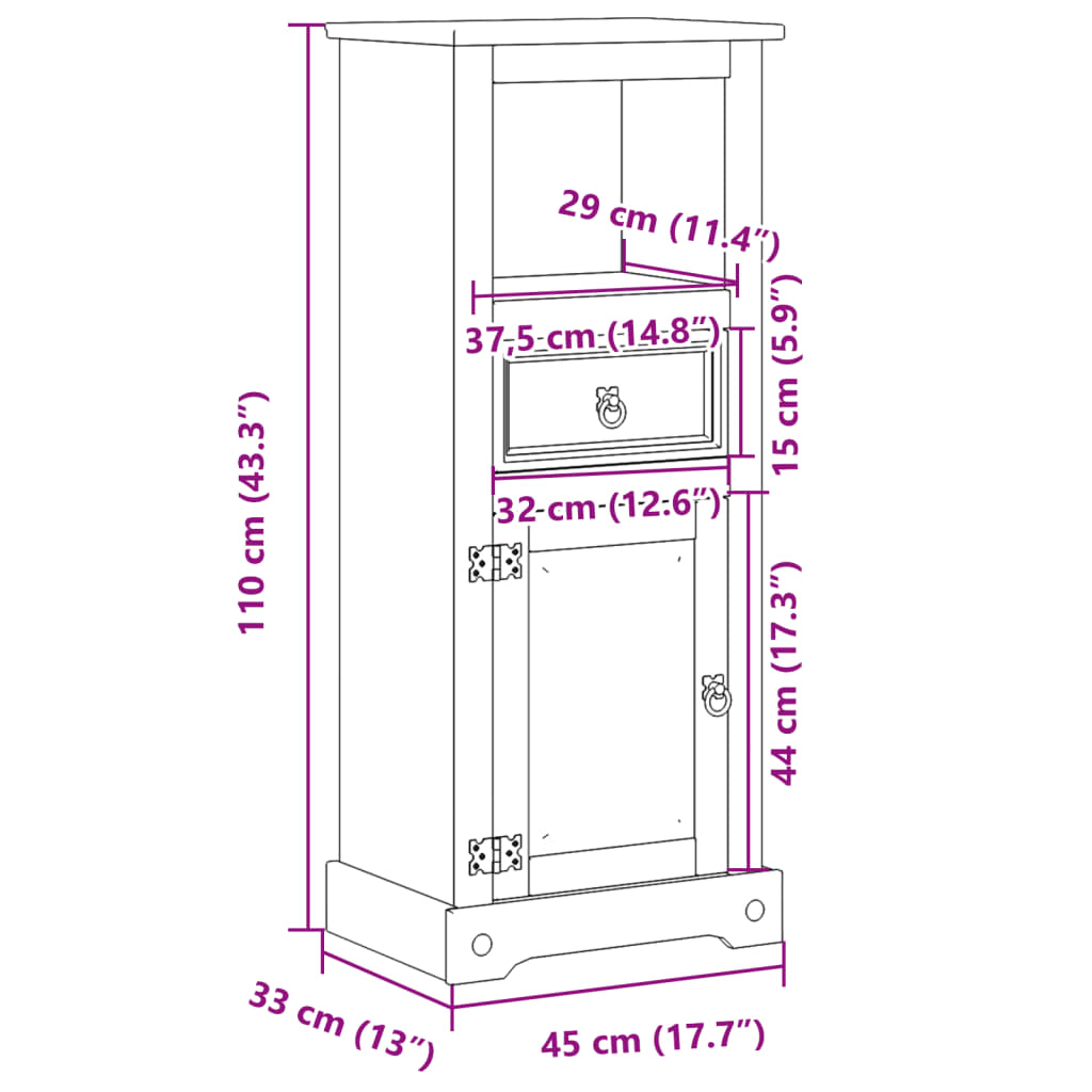 Badkamerkast Corona 45x33x110 cm massief grenenhout is nu te koop bij PeponiXL, paradijselijk wonen!