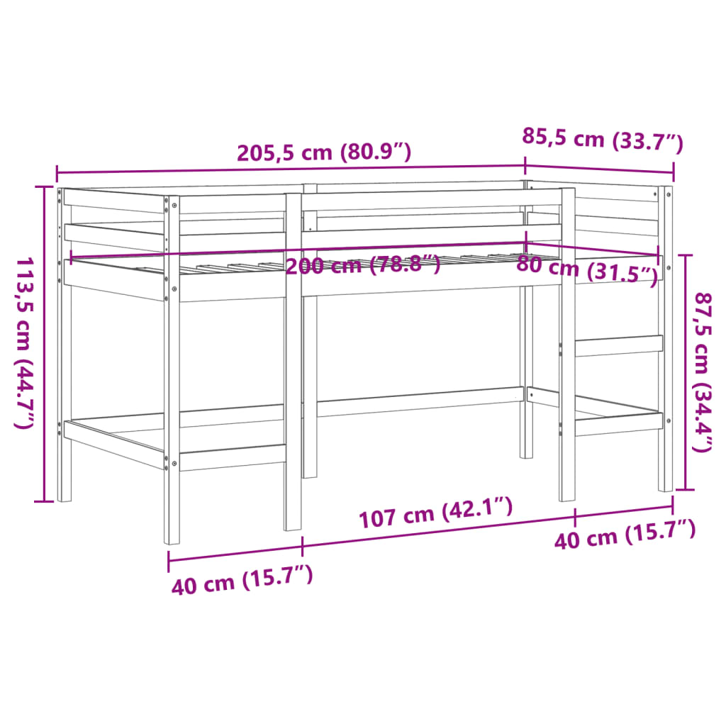 Kinderhoogslaper met ladder 80x200 cm massief grenenhout bruin is nu te koop bij PeponiXL, paradijselijk wonen!