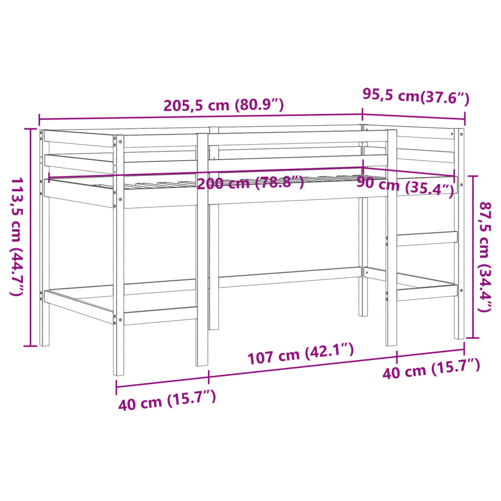 Kinderhoogslaper met ladder 90x200 cm massief grenenhout bruin is nu te koop bij PeponiXL, paradijselijk wonen!