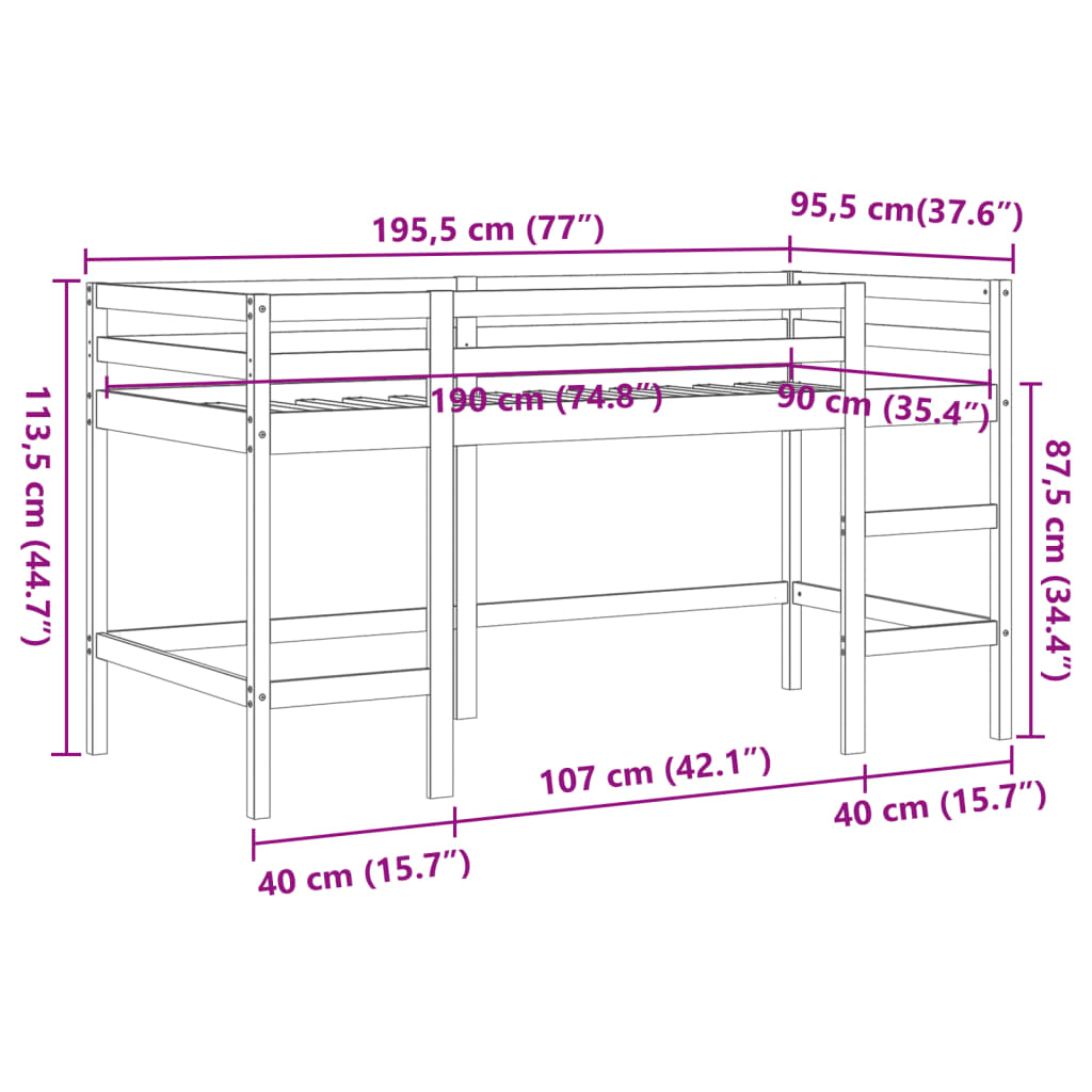 Kinderhoogslaper met ladder 90x190 cm massief grenenhout bruin is nu te koop bij PeponiXL, paradijselijk wonen!