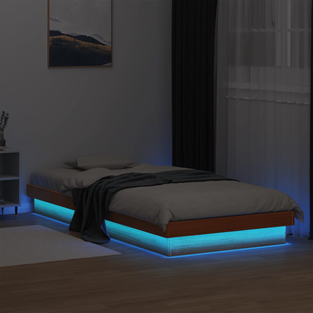 Bedframe LED massief grenenhout wasbruin 75x190 cm is nu te koop bij PeponiXL, paradijselijk wonen!