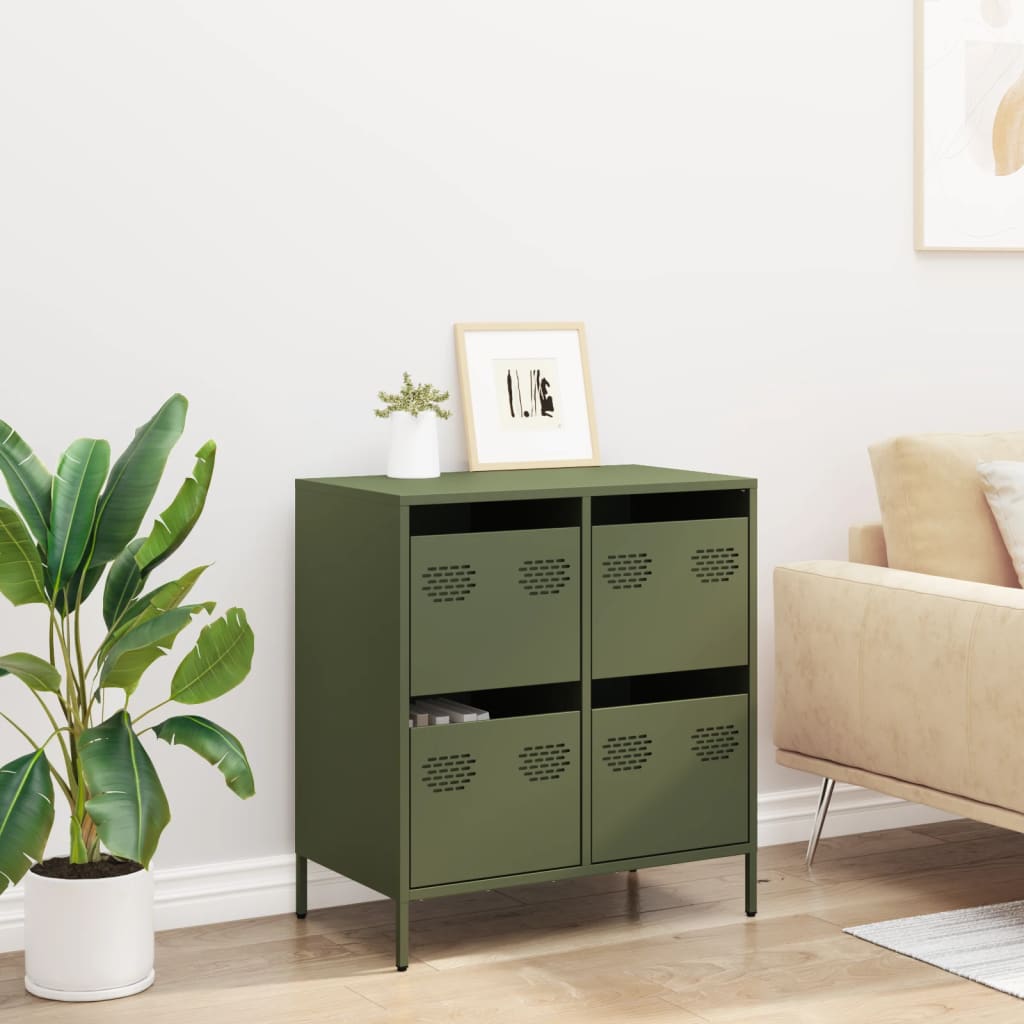 Dressoir 68x39x73,5 cm koudgewalst staal olijfgroen is nu te koop bij PeponiXL, paradijselijk wonen!
