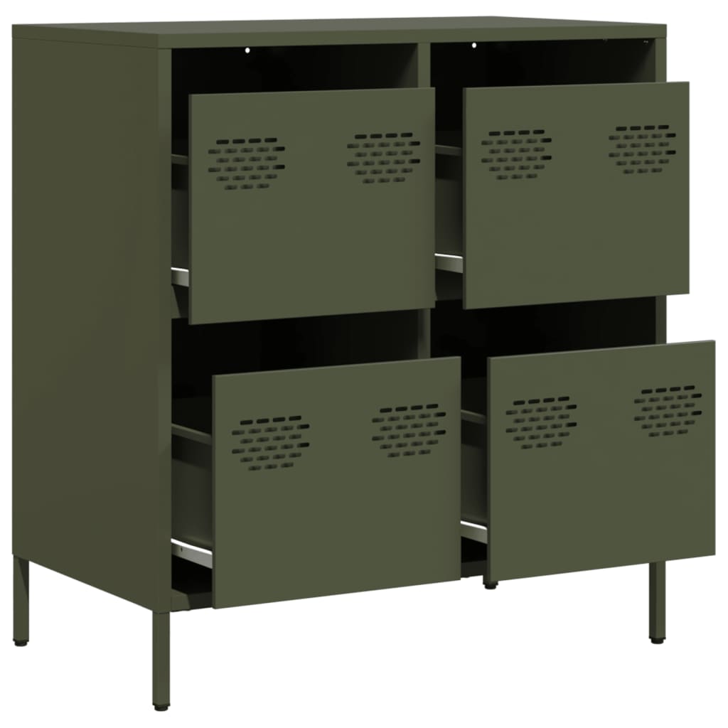 Dressoir 68x39x73,5 cm koudgewalst staal olijfgroen is nu te koop bij PeponiXL, paradijselijk wonen!