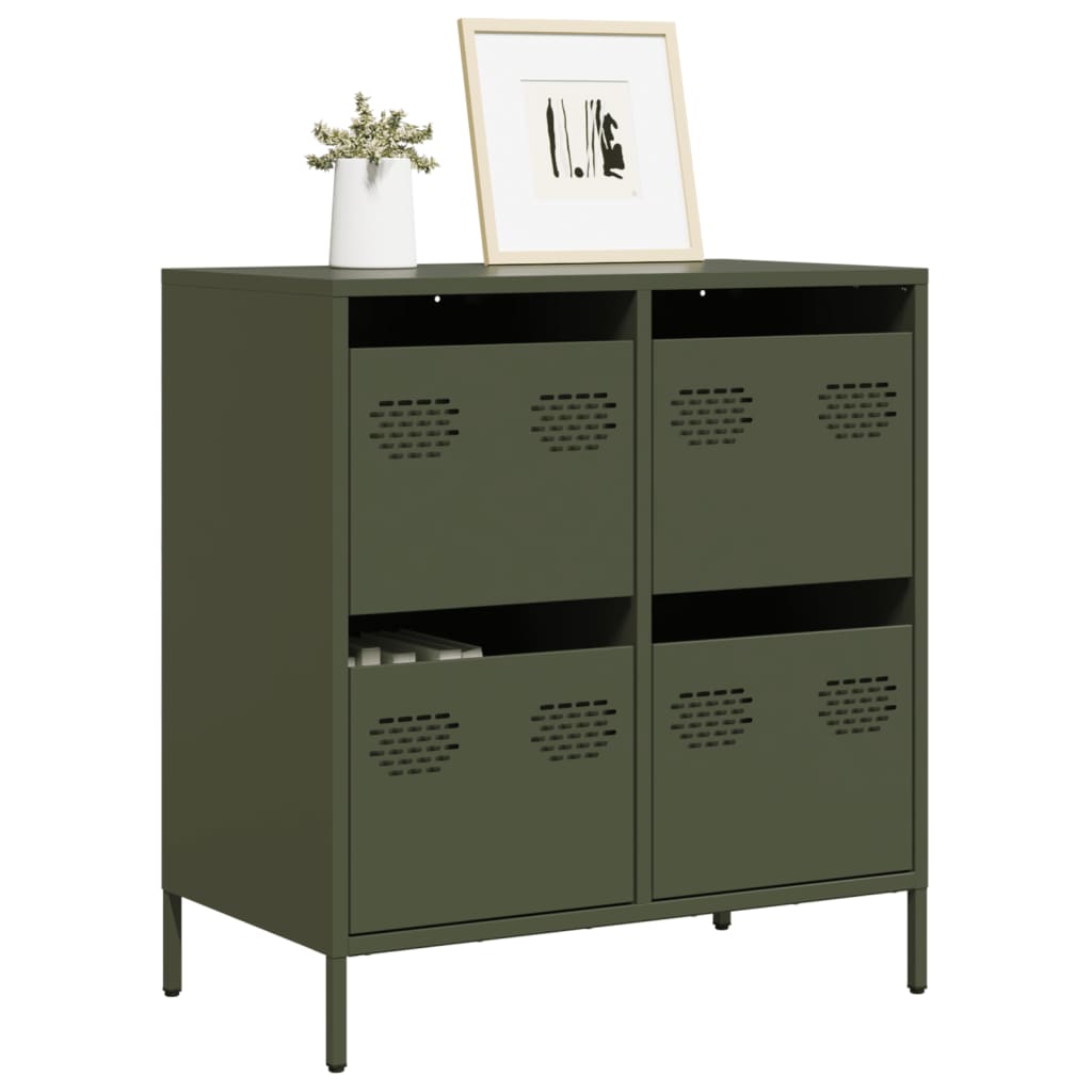 Dressoir 68x39x73,5 cm koudgewalst staal olijfgroen is nu te koop bij PeponiXL, paradijselijk wonen!
