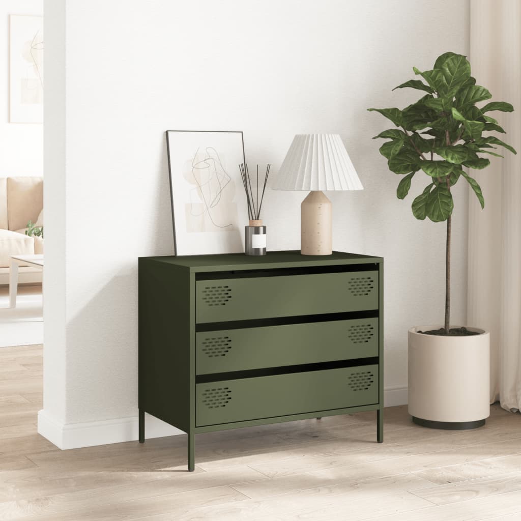 Dressoir 68x39x58,5 cm koudgewalst staal olijfgroen is nu te koop bij PeponiXL, paradijselijk wonen!