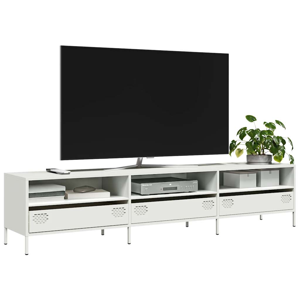 Tv-meubel 202x39x43,5 cm koudgewalst staal wit is nu te koop bij PeponiXL, paradijselijk wonen!