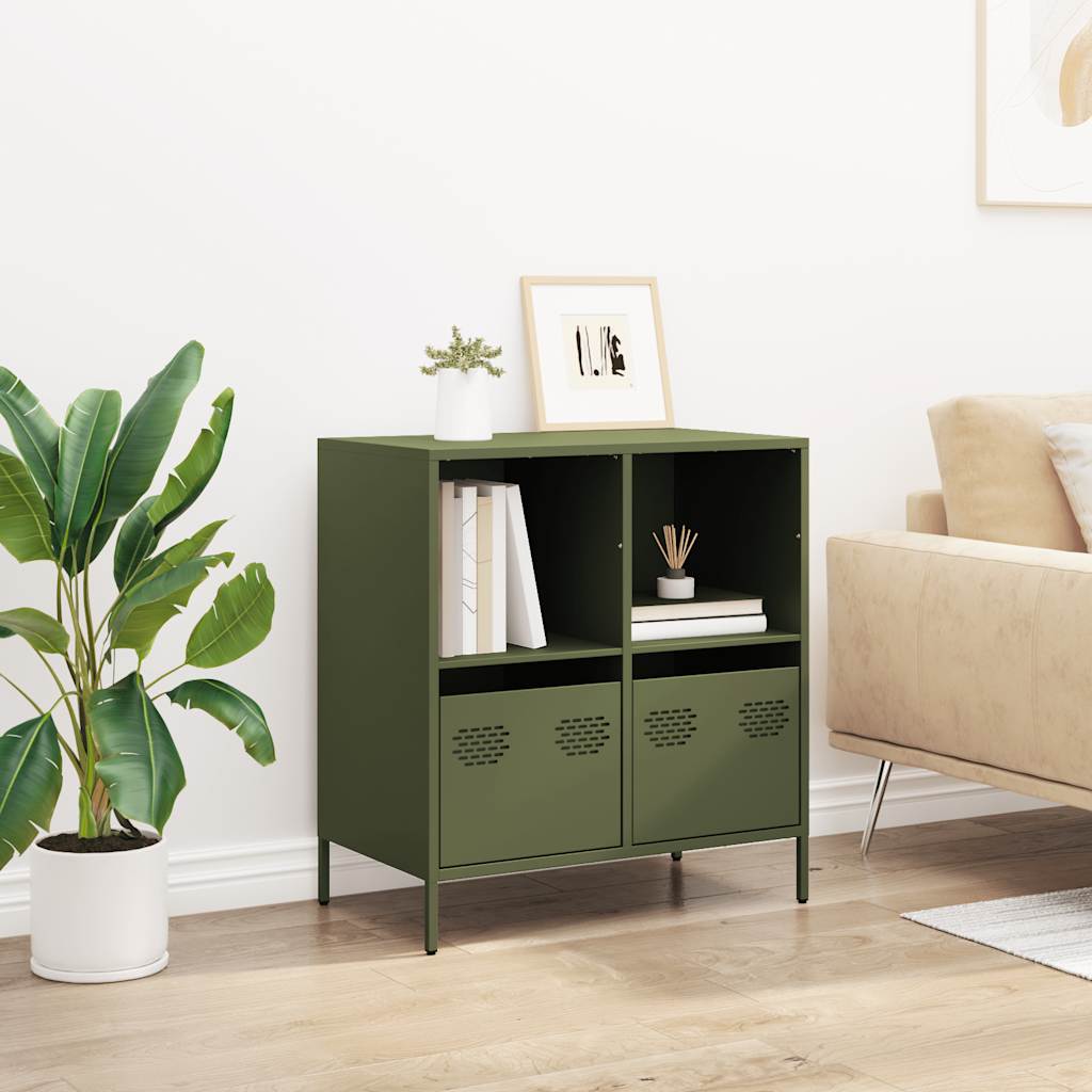 Dressoir 68x39x73,5 cm koudgewalst staal olijfgroen is nu te koop bij PeponiXL, paradijselijk wonen!