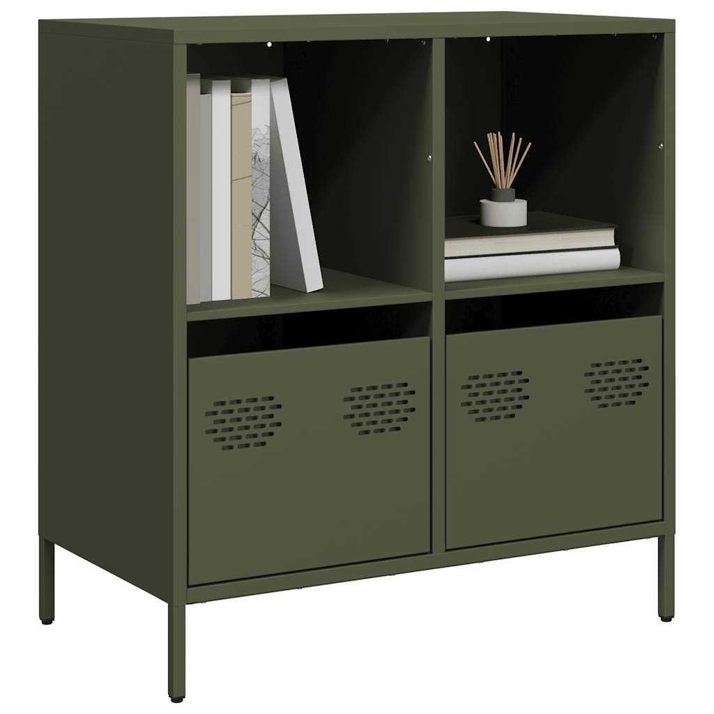 Dressoir 68x39x73,5 cm koudgewalst staal olijfgroen is nu te koop bij PeponiXL, paradijselijk wonen!