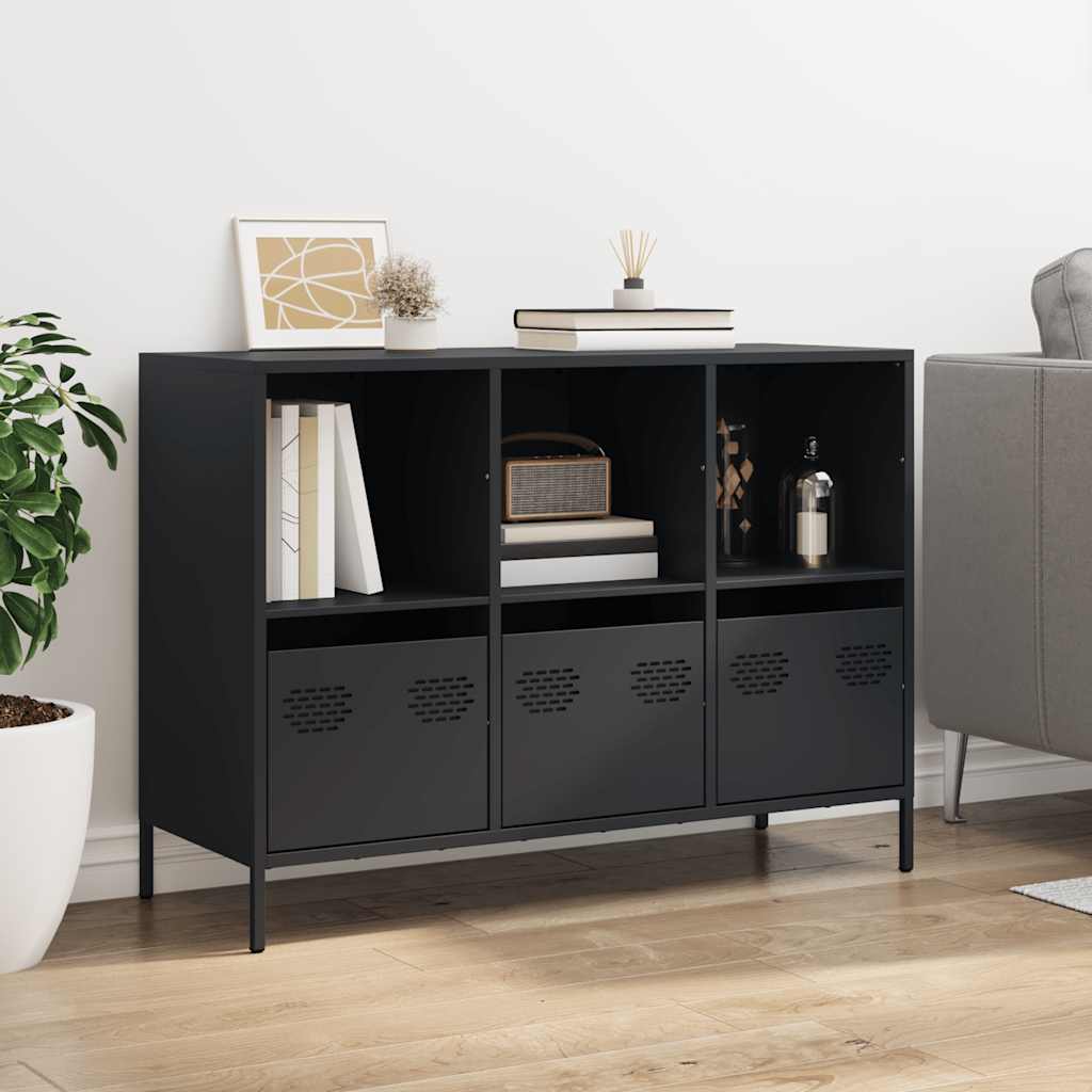 Dressoir 101,5x39x73,5 cm koudgewalst staal zwart is nu te koop bij PeponiXL, paradijselijk wonen!