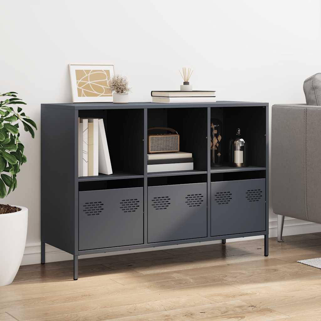 Dressoir 101,5x39x73,5 cm koudgewalst staal antracietkleurig is nu te koop bij PeponiXL, paradijselijk wonen!