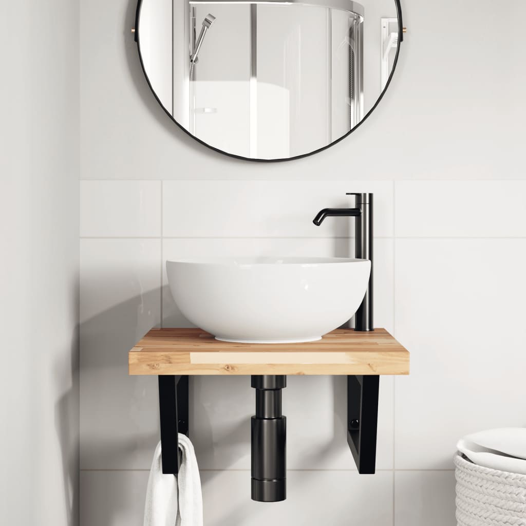 Badkamer wandschap staal en massief acaciahout is nu te koop bij PeponiXL, paradijselijk wonen!
