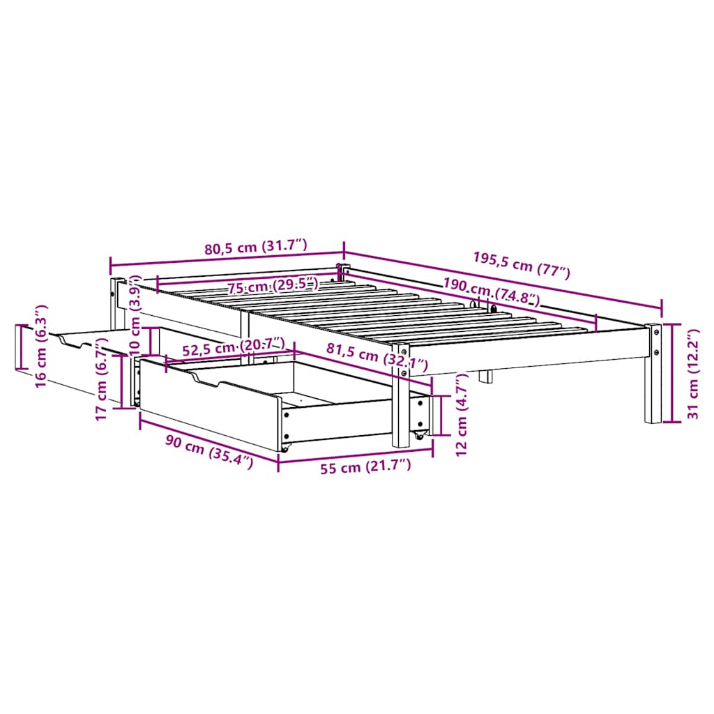Bedframe zonder matras massief grenenhout wit 75x190 cm is nu te koop bij PeponiXL, paradijselijk wonen!