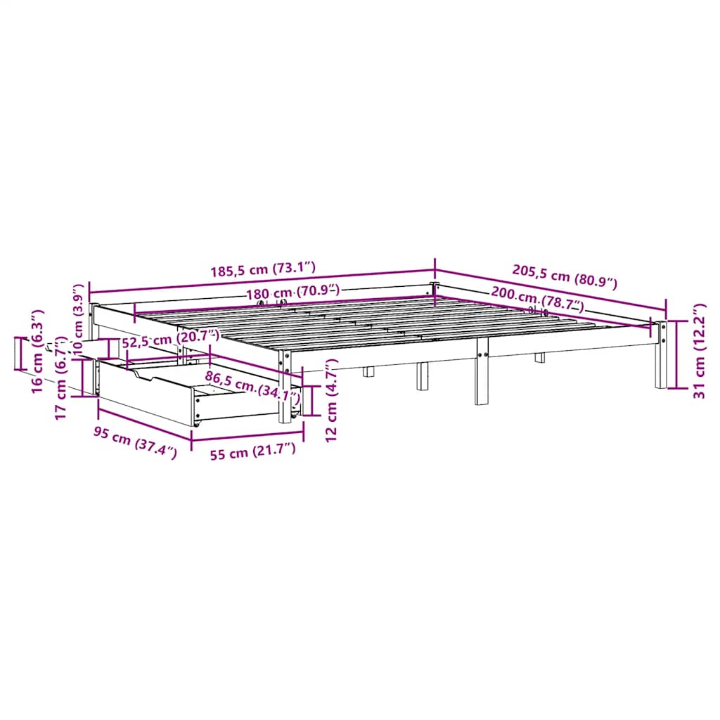 Bedframe zonder matras massief grenenhout wit 180x200 cm is nu te koop bij PeponiXL, paradijselijk wonen!