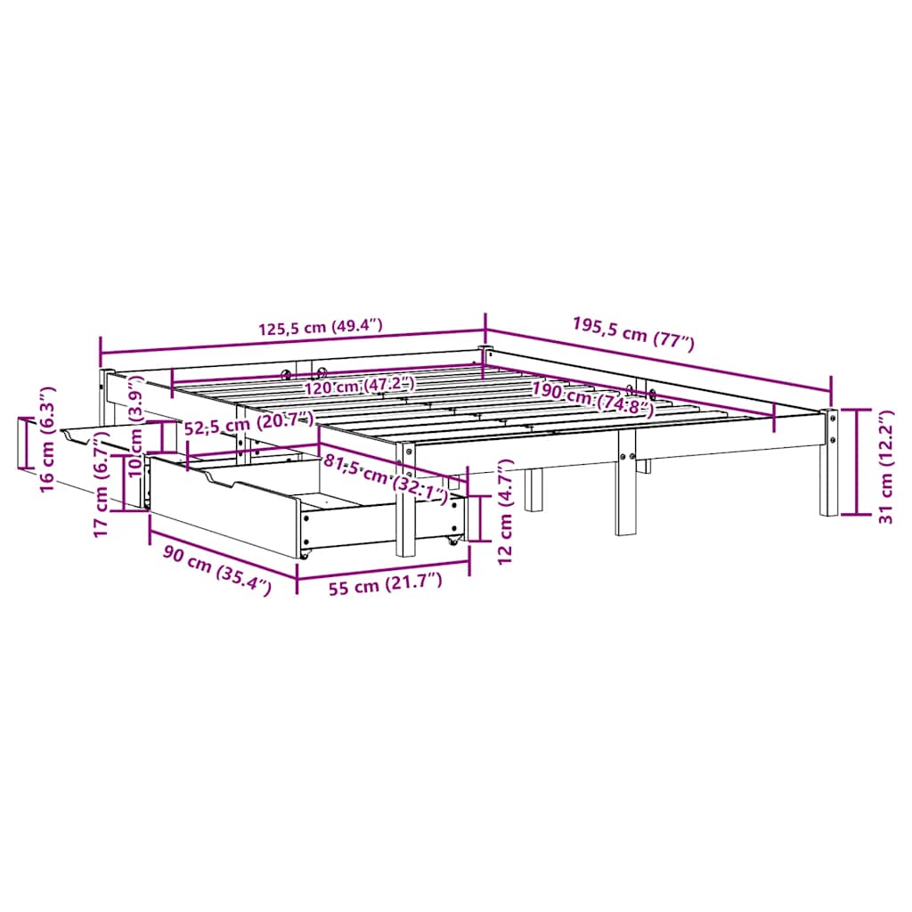 Bedframe zonder matras massief grenenhout wasbruin 120x190 cm is nu te koop bij PeponiXL, paradijselijk wonen!