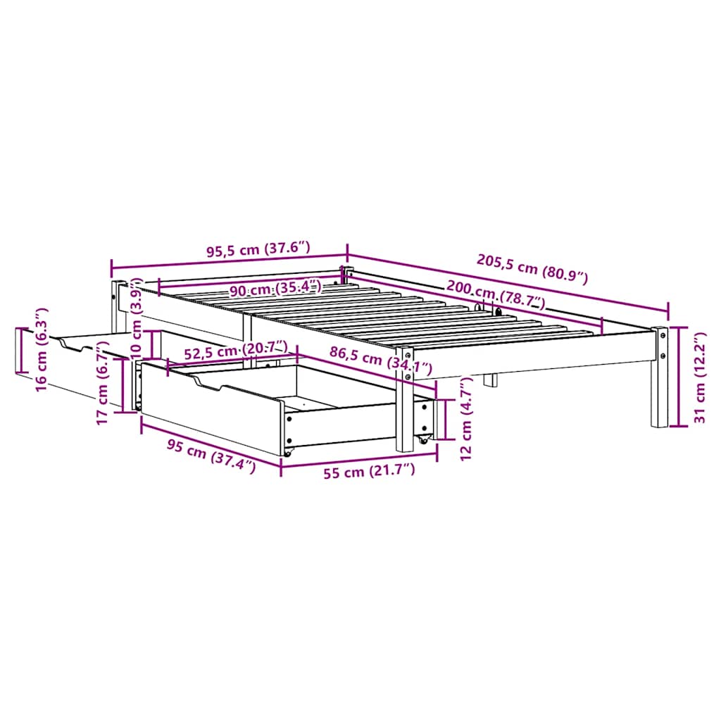 Bedframe zonder matras massief grenenhout wasbruin 90x200 cm is nu te koop bij PeponiXL, paradijselijk wonen!