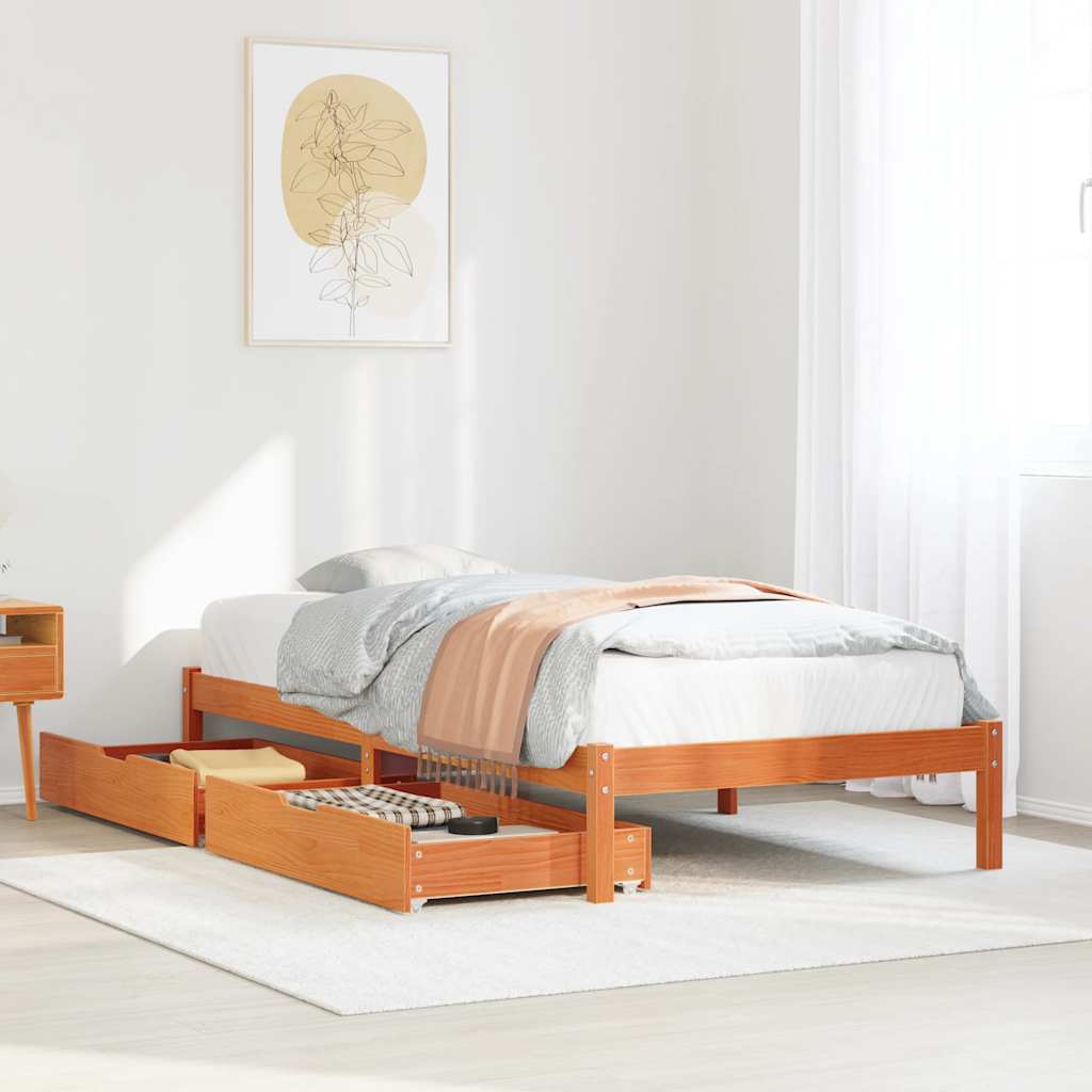 Bedframe zonder matras massief grenenhout wasbruin 100x200 cm is nu te koop bij PeponiXL, paradijselijk wonen!