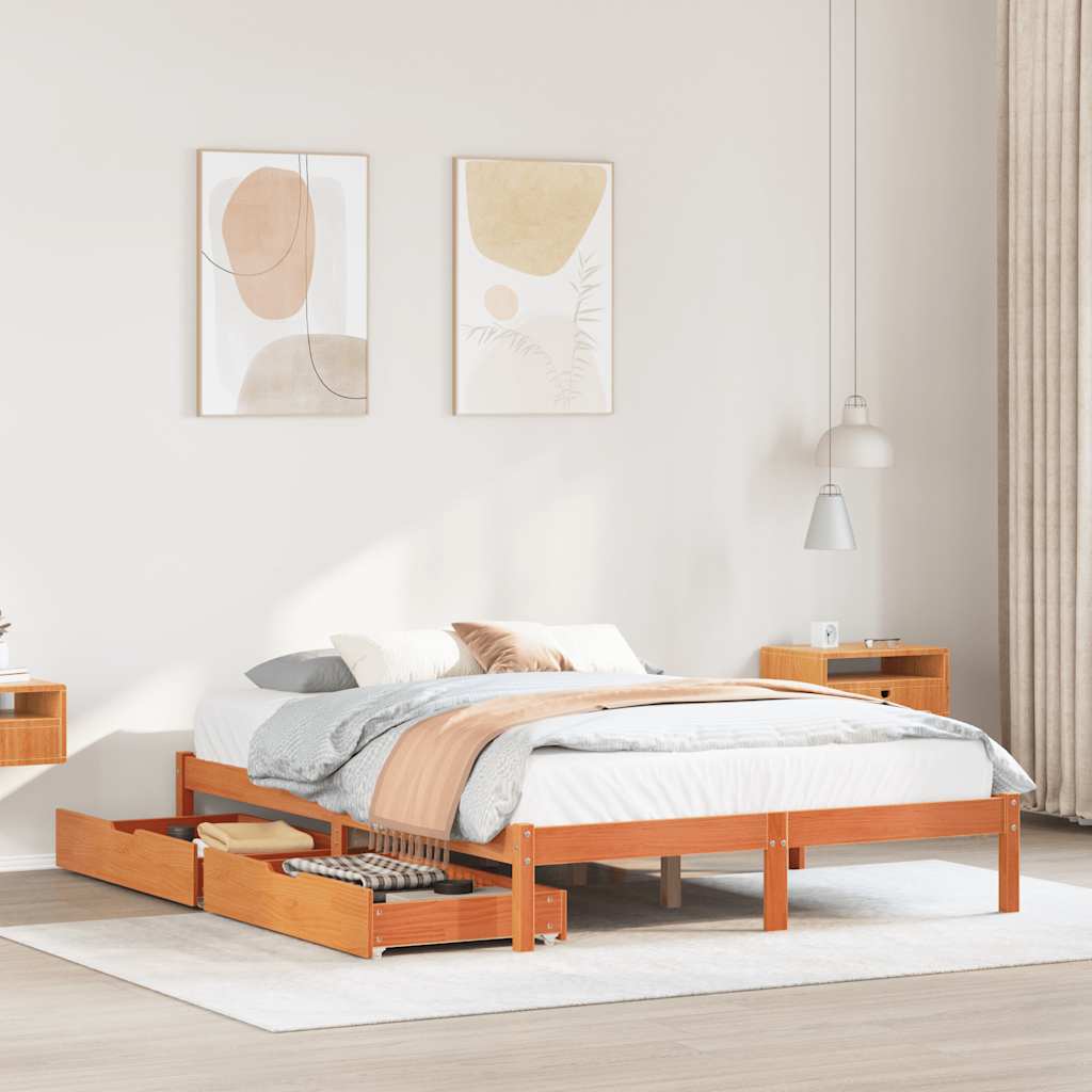 Bedframe zonder matras massief grenenhout wasbruin 160x200 cm is nu te koop bij PeponiXL, paradijselijk wonen!
