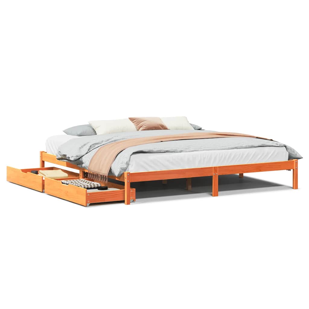 Bedframe zonder matras massief grenenhout wasbruin 200x200 cm is nu te koop bij PeponiXL, paradijselijk wonen!