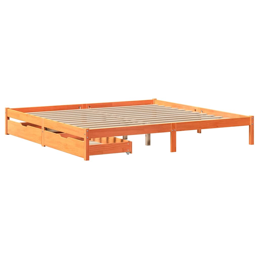 Bedframe zonder matras massief grenenhout wasbruin 200x200 cm is nu te koop bij PeponiXL, paradijselijk wonen!
