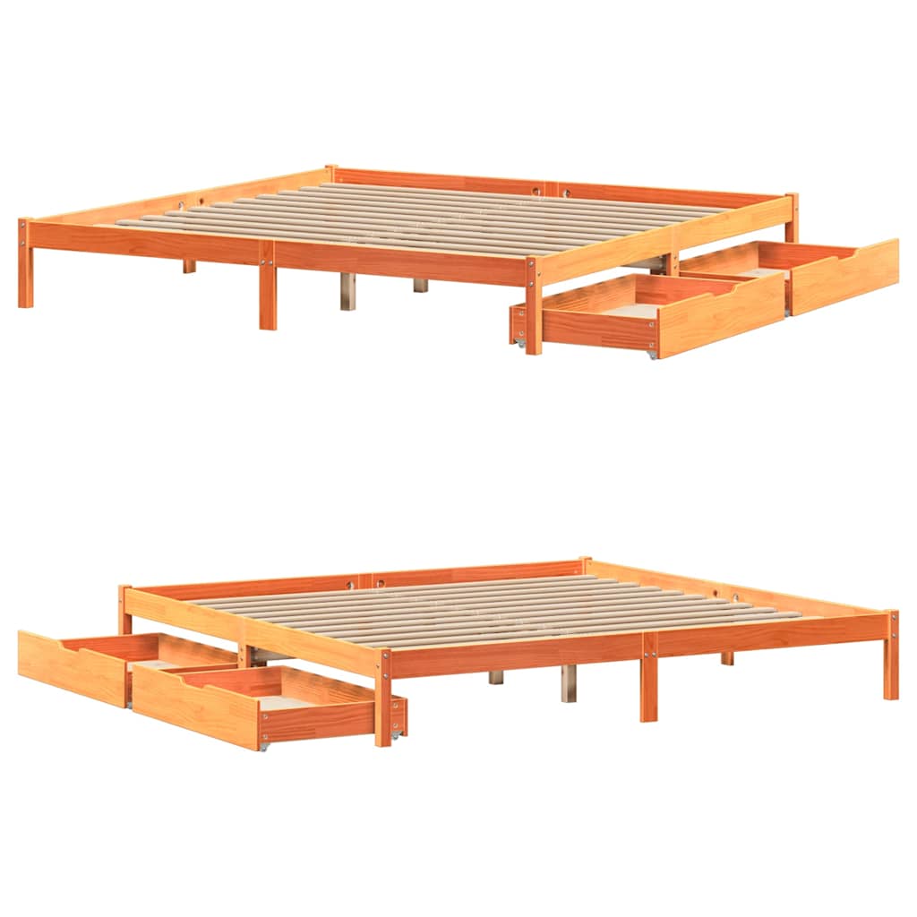 Bedframe zonder matras massief grenenhout wasbruin 200x200 cm is nu te koop bij PeponiXL, paradijselijk wonen!