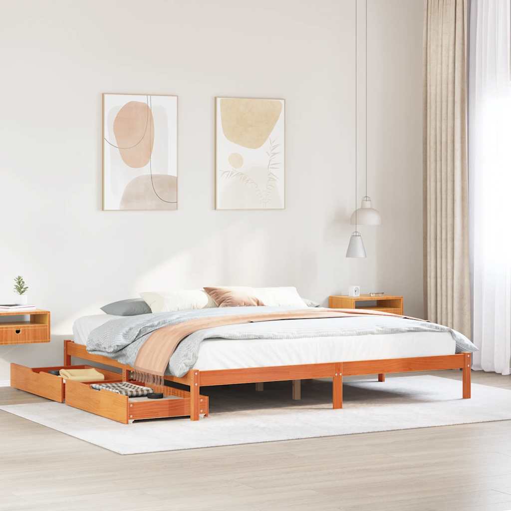 Bedframe zonder matras massief grenenhout wasbruin 200x200 cm is nu te koop bij PeponiXL, paradijselijk wonen!