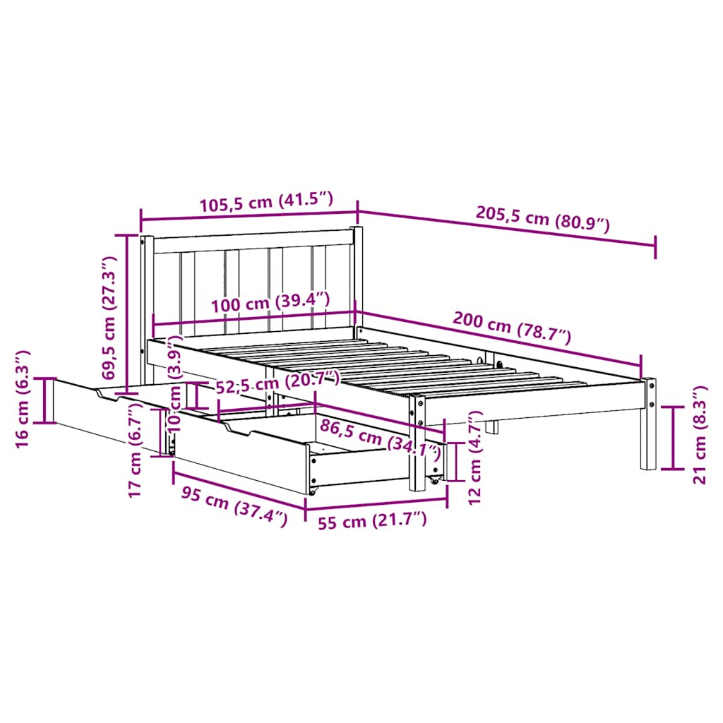 Bedframe zonder matras massief grenenhout wasbruin 100x200 cm is nu te koop bij PeponiXL, paradijselijk wonen!