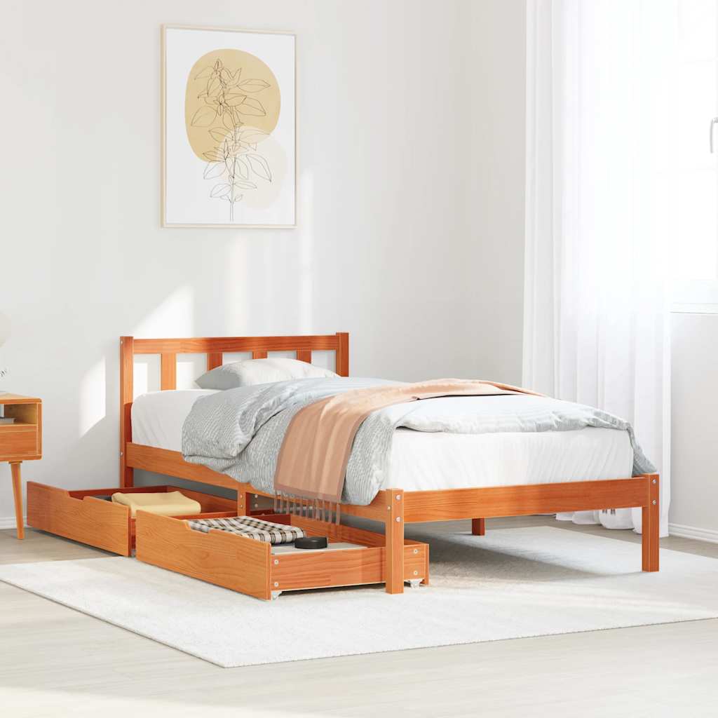 Bedframe zonder matras massief grenenhout wasbruin 100x200 cm is nu te koop bij PeponiXL, paradijselijk wonen!