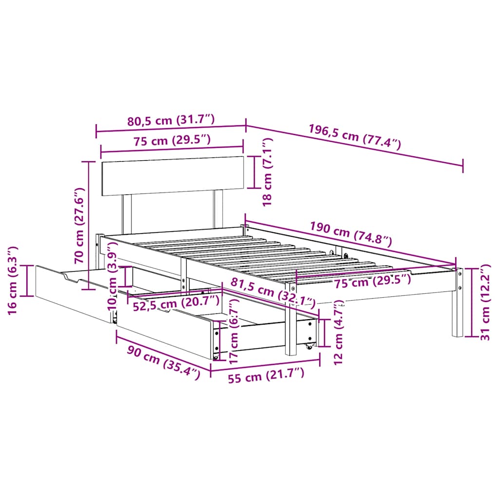 Bedframe zonder matras massief grenenhout wit 75x190 cm is nu te koop bij PeponiXL, paradijselijk wonen!