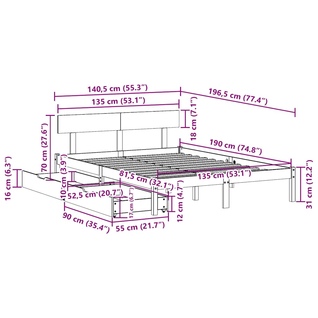 Bedframe zonder matras massief grenenhout wit 135x190 cm is nu te koop bij PeponiXL, paradijselijk wonen!