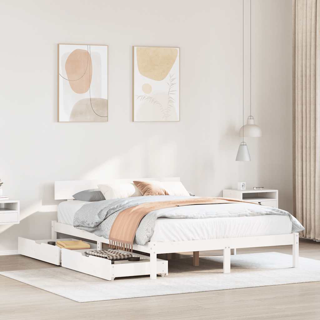 Bedframe zonder matras massief grenenhout wit 140x200 cm is nu te koop bij PeponiXL, paradijselijk wonen!