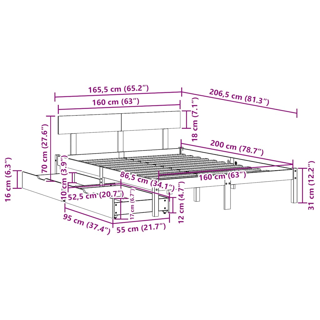 Bedframe zonder matras massief grenenhout wit 160x200 cm is nu te koop bij PeponiXL, paradijselijk wonen!