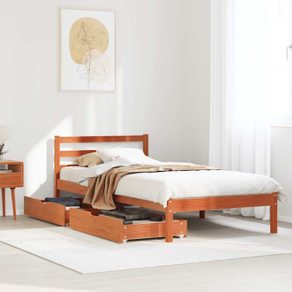 Bedframe zonder matras massief grenenhout wasbruin 75x190 cm is nu te koop bij PeponiXL, paradijselijk wonen!