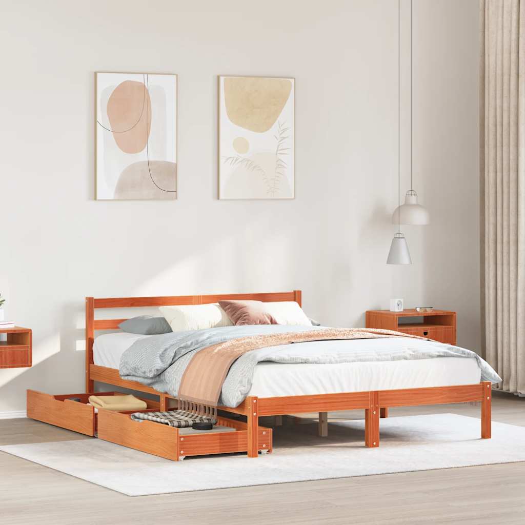 Bedframe zonder matras massief grenenhout wasbruin 150x200 cm is nu te koop bij PeponiXL, paradijselijk wonen!