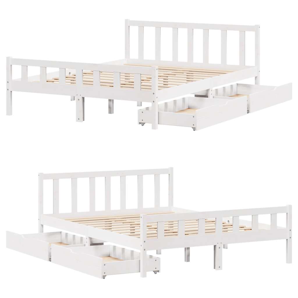 Bedframe zonder matras massief grenenhout wit 150x200 cm is nu te koop bij PeponiXL, paradijselijk wonen!