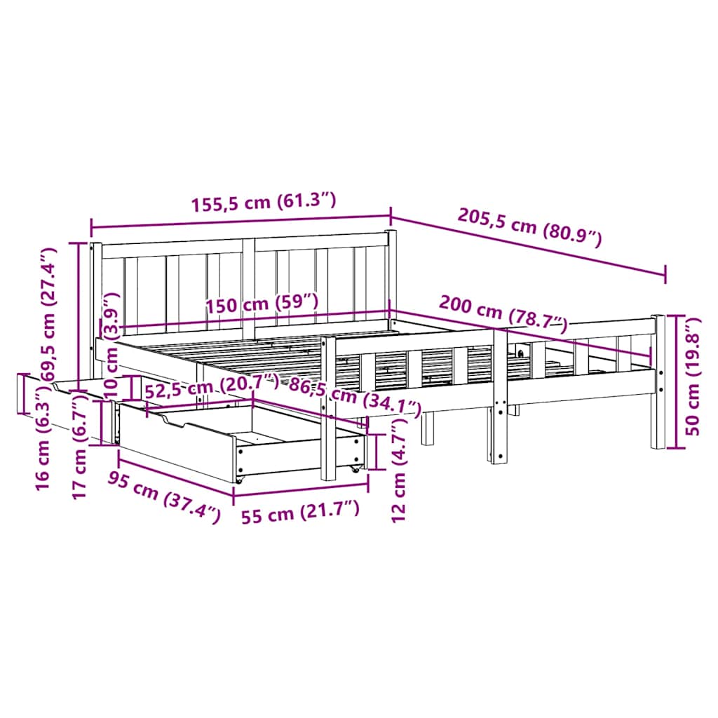 Bedframe zonder matras massief grenenhout wit 150x200 cm is nu te koop bij PeponiXL, paradijselijk wonen!