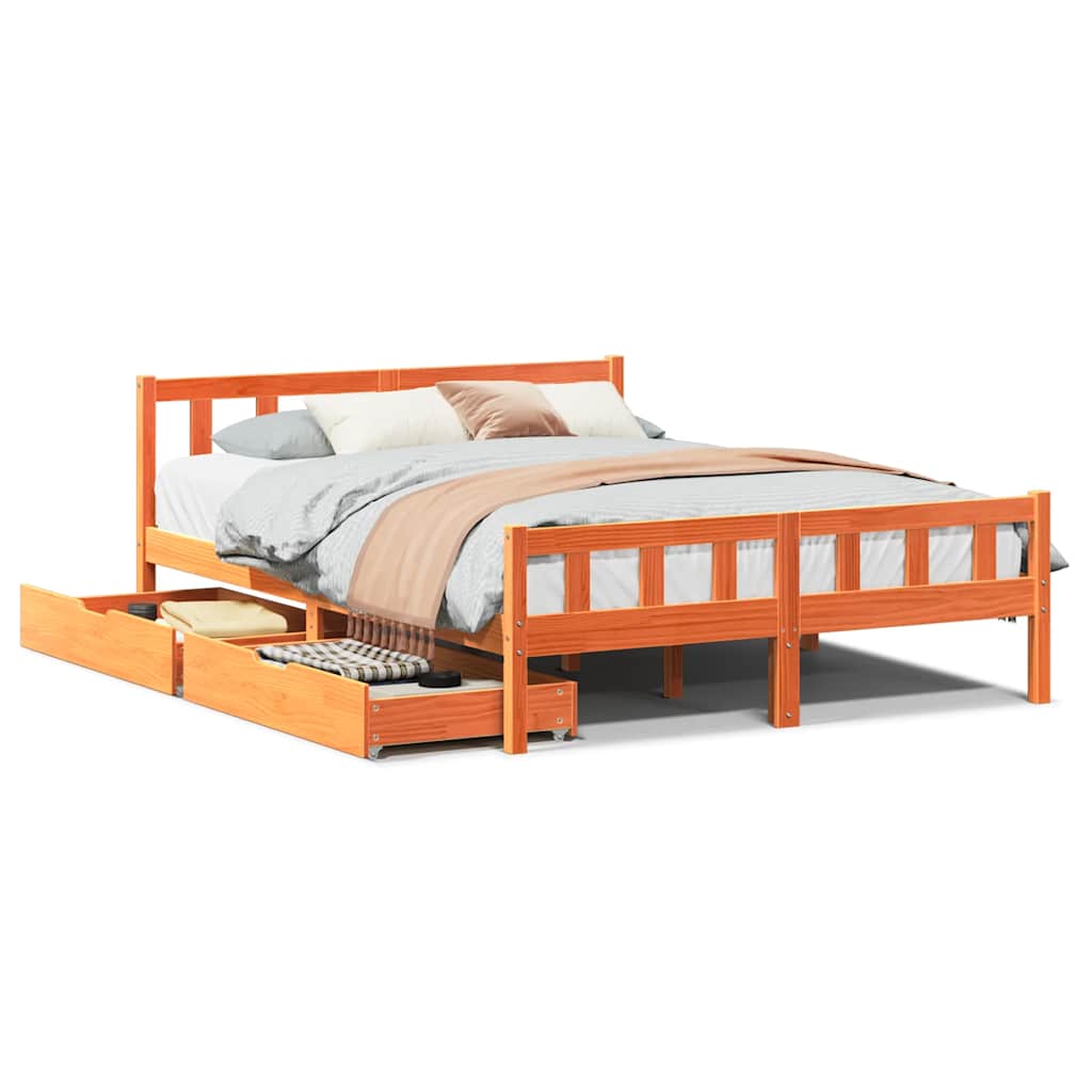 Bedframe zonder matras massief grenenhout wasbruin 150x200 cm is nu te koop bij PeponiXL, paradijselijk wonen!