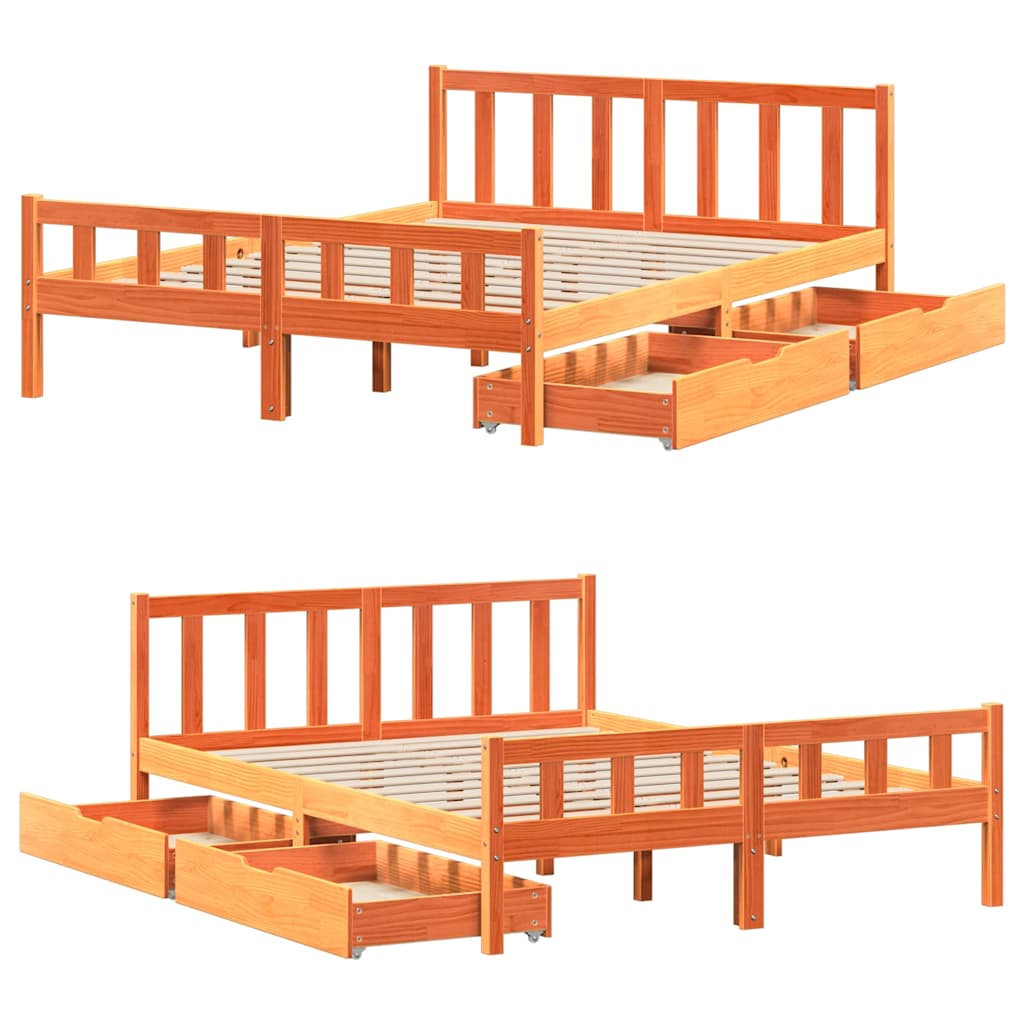 Bedframe zonder matras massief grenenhout wasbruin 150x200 cm is nu te koop bij PeponiXL, paradijselijk wonen!