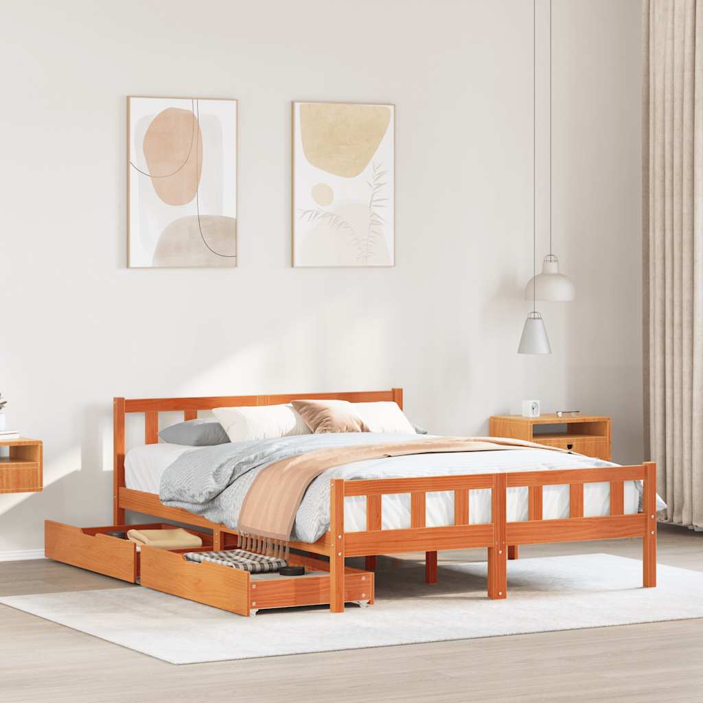Bedframe zonder matras massief grenenhout wasbruin 150x200 cm is nu te koop bij PeponiXL, paradijselijk wonen!