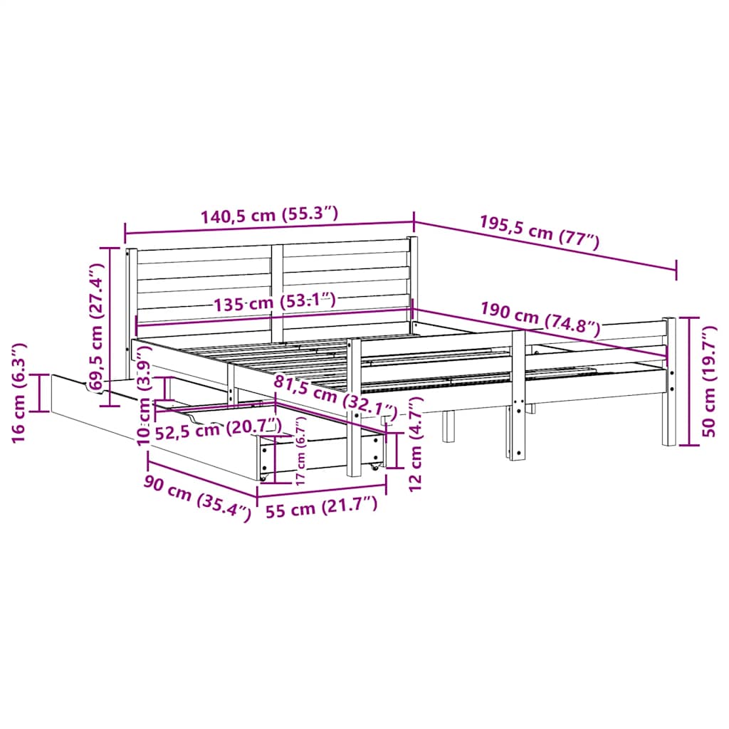 Bedframe zonder matras massief grenenhout 135x190 cm is nu te koop bij PeponiXL, paradijselijk wonen!