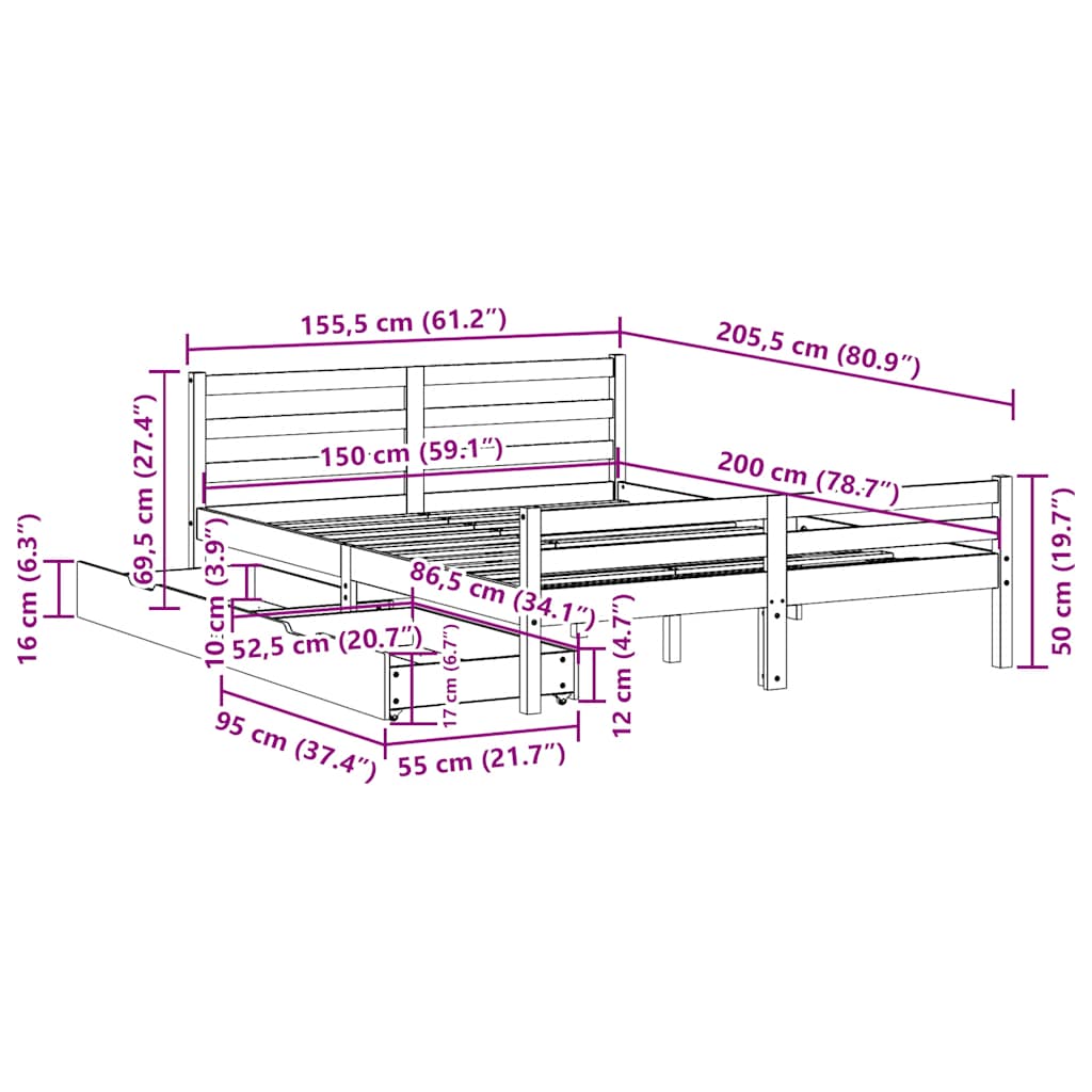 Bedframe zonder matras massief grenenhout wit 150x200 cm is nu te koop bij PeponiXL, paradijselijk wonen!